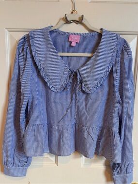 Muse Cotton Poplin Striped Top Like New Size M Blue & White